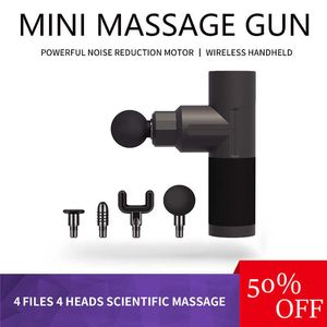 Diep mini -pistool Oplaadbare spier Relax Body Elektrische vibrator Massager Slankvorming met 4 koppen 0209