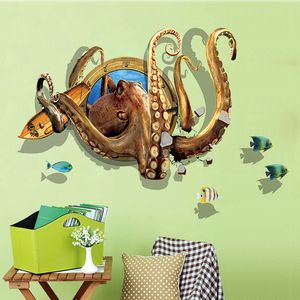 Deep-Nautical Octopus 3D Stickers Muraux En Trois Dimensions Home Decor Salon Art Fond Autocollant Mural 210420