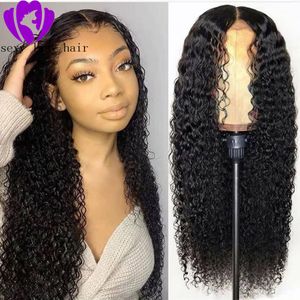 Perruque Lace Front Wig 360 bouclée crépue avec partie profonde, perruque synthétique noire bouclée pré-épilée pour femmes, cheveux de bébé