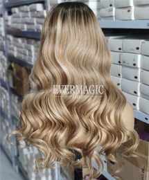 Perruques avant en dentelle avec partie profonde Balayage ombre blond miel ligne de cheveux super naturelle style de célébrité