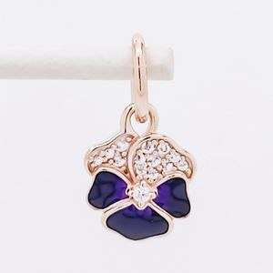 Deep Purple Pansy Flower Dangle Charm Zilver Pandora Charms voor Armbanden DIY Sieraden Maken Kits Losse Kralen Zilver Groothandel 780776C01