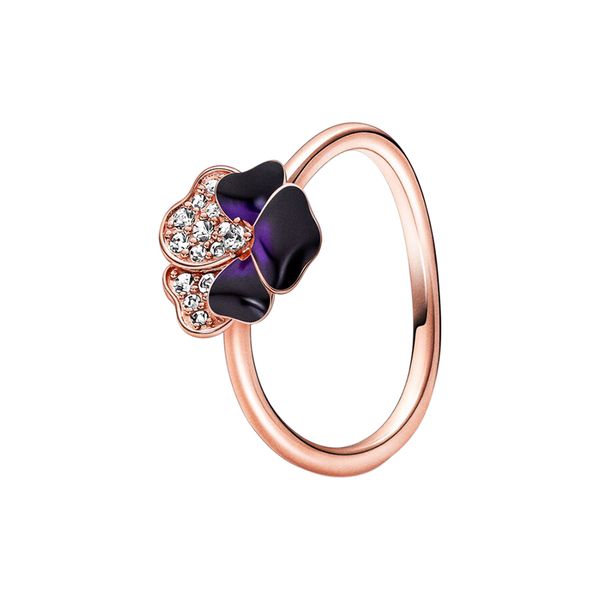 Deep Purple Pansy Flower Bague Or Rose avec Boîte d'Origine pour Pandora Authentique Bijoux De Noce En Argent Sterling Pour Les Femmes CZ Diamant Petite Amie Cadeau Anneaux