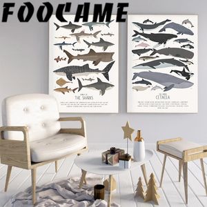 Póster de ciencia de peces de aguas profundas, tiburones, cetáceos, mundo animal, pintura decorativa, educación en inglés, imagen en lienzo, impresión artística, pared, habitación de niños 240127