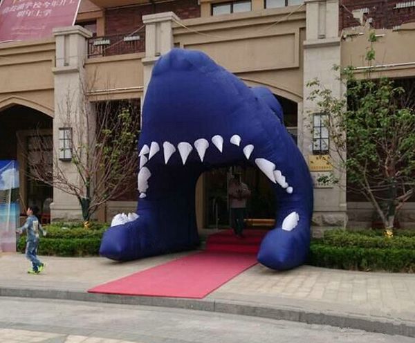 Túnel inflable personalizado de animales de mar profundo soplado por aire, arco con cabeza de tiburón para decoración de entrada del Club