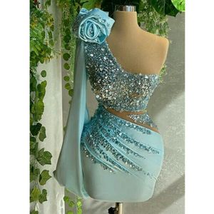 Diep sexy een schouder pailletten staartjurk sprankelend boven knie homecoming jurk moderne vestidos de novia yd