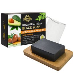 Jabón negro africano orgánico para limpieza profunda de la piel, aceite de acocado antiacné, aceite de argán, jabones hechos a mano para el baño