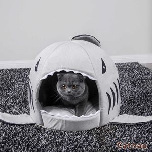 Cama para gatos cómoda para dormir profunda Casa para gatos Tienda para mascotas Forma de tiburón Camas cueva acogedoras Cama interior para gatos Cama para mascotas en invierno Casa para gato 210713