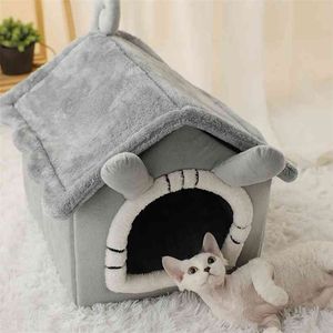 Sommeil profond Pet Cat's House Tapis de lit d'intérieur Hiver chaud pour petit chien chaton fournitures canapé pliable 210722