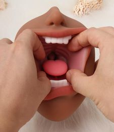 Diepe keel orale sexy mannelijke masturbator pocket volwassen speelgoed 4d mond blaas vagina cup met tongspeelgoed voor Men1966035