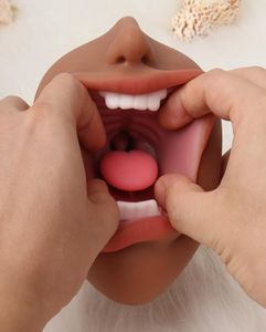 Diepe keel orale sexy mannelijke masturbator pocket volwassen speelgoed 4d mond blaas vagina cup met tongspeelgoed voor Men7603550