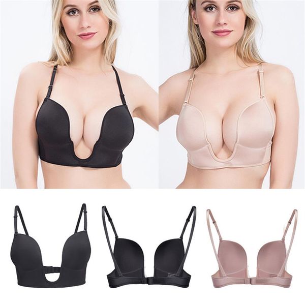 Soutien-gorge plongeant profond en forme de U soulevant le soutien-gorge à fil bas du dos sous-vêtements pour femmes LJ200929279Y