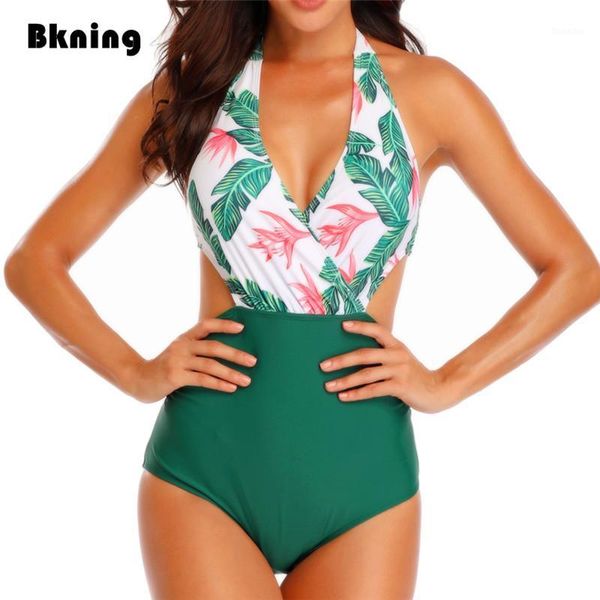 Profond col en V maillots de bain une pièce maillot de bain Bikini Sexy dos nu femme 2022 Trikini licou pansement maillot de bain taille haute XL