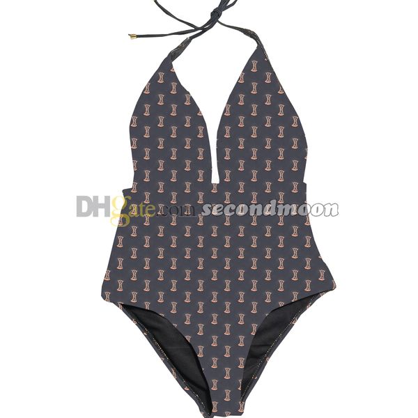 Deep V Neck Swimwear Women One Piece Swimsuit Sexy Halter Bathing Traje de diseño de diseñadores de playa con acolchado