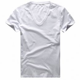 Diepe V-hals T-shirt Voor Mannen Laag Uitgesneden Brede Kraag Top Tees Mannelijke Modal Cott Slim Fit Korte mouw Onzichtbaar Hemd R1Pr #