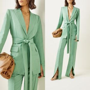 Diepe v-hals Dames Blazer Suits Lace-Up Bruidsmeisjes Jurk Lange Mouwen Split Prom Jurken 2022 Bovenkleding Jassen Broek