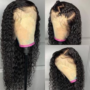 Deep Wave 13X4 brésilien pleine dentelle avant perruques lâche bouclés court Bob et longue dentelle frontale perruque synthétique épilée délié avec des cheveux de bébé