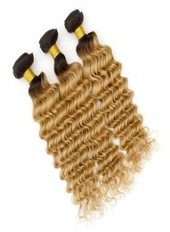 Deep Wave 1B27 Strawberry Blonde Maagdelijk Braziliaans Human Hair Weefs 3 -stcs Golvende honingblonde ombre ombre menselijk haarbundels deals dubbel 24008055