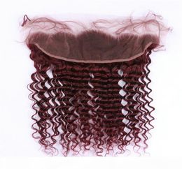 Vague profonde 99J vin rouge oreille à oreille 13x4 dentelle fermeture frontale vierge brésilienne bordeaux cheveux humains pleine dentelle frontale profonde ondulée3500191