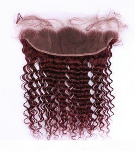 Ola profunda 99J vino rojo oreja a oreja 13x4 Cierre frontal Virgin Brasileño Borgoña Cabello humano Lace Full Frontals Deep Wavy5002410