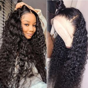 Perruque Lace Front Wig brésilienne Remy bouclée, cheveux naturels ondulés, Deep Wave, densité 150%, 13x4, pré-dessinée, 360 degrés, pour femmes noires