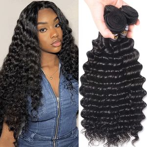 Deep Wave Bundels Human Hair 30 inch 1/3/4 Bundels Deals Braziliaanse diep krullend menselijk haar Weefbundels Haarextensies 100G/PC