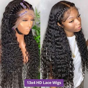 Deep Wave Frontal 30 inch 180% Dichtheid kanten voorste pruik HD transpant mens voor zwarte vrouwen Braziliaanse Remy Hair Wigs S