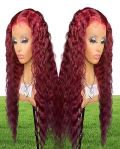 Vague profonde frontal Aucune Lace Wigs Vin Red 613 Couleur blonde Brésilien Cheveux humains pour femmes noires Water Wavy Wig Wig Cosplay 9169385