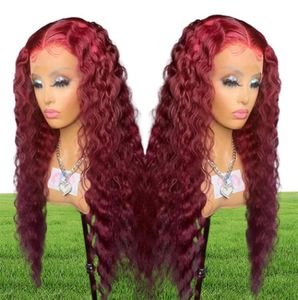 Vague profonde frontal Aucune perruque en dentelle Vin rouge 613 Couleur blonde cheveux humains brésiliens pour femmes noires Water synthétique Wig Wig Cosplay 5917297