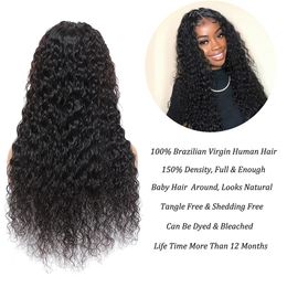 Perruque frontale à onde profonde 30 32 pouces Curly Human Hair Wigs pour les femmes Pré-cueillets Indain Indain humide et ondulé des vagues lâches de la perruque avant en dentelle HD