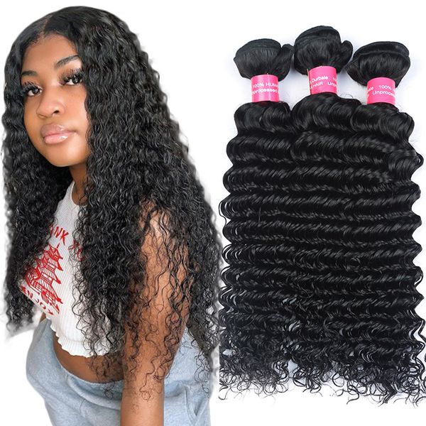 Paquets de cheveux de vague profonde cheveux bouclés profonds3 ou 4 paquets en vente paquets de cheveux humains brésiliens Extensions de tissage de cheveux noirs naturels