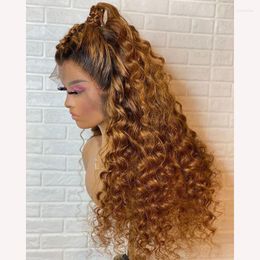 Deep Wave Honey BlondeFull Lace Perruques de Cheveux Humains Avec Bébé Slik Base Avant Pour Les Femmes Noires Délié Naturel