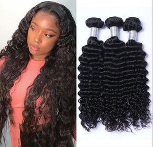 Deep Wave Human Hair 3 4 Bundels Indisch weven voor zwarte vrouwen natuurlijke kleur dubbele inslag5678632