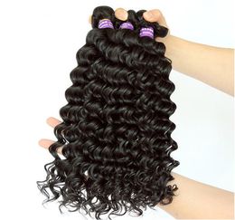 Poules de cheveux humains à vagues profondes avec extensions de cheveux de fermeture Les cheveux vierges brésiliens tisser les paquets en vrac Curly jamais beauté produit1418231