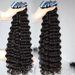 Deep Wave Tape in Hair Extensions Menselijk haar onbewerkt Braziliaans Maleisisch Indiaas maagdelijk haar Natuurlijke zwarte kleur