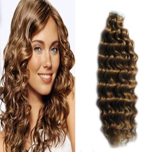 ruban à onde profonde dans les extensions de cheveux humains 40 pcs Vierge Brésilien Wave Hair Pu Skin Waft Tape On / in Remy Hair Extensions # 4 Dark Brown