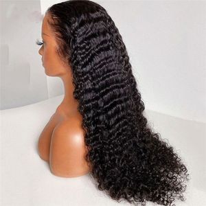 Deep Wave transparant 13x4 kant front rauw menselijk haarpruiken voor vrouwen vooraf geplukt