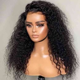 Deep Wave X Lace Front Wig Human Hair s Krullende Glueless Virgin Braziliaanse vooraf geplukte dichtheid 220606