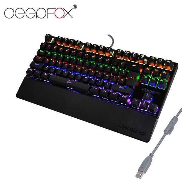 Clavier de jeu mécanique Deepfox 87 touches interrupteur bleu illumine le rétroéclairage rétroéclairé anti-ghosting LED clavier poignet Pro Gamer Y08283k