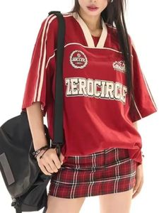Deeptown American Retro Red Oversized T -shirt dames zomer 2024 Koreaanse mode streetwear gestreepte losse korte mouw tee top 240329