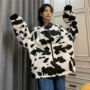 Deeptown Koe Print Kpop Omkeerbare Cargo Jas Vrouwen Harajuku Streetwear Oversize Zip Trainingspak Vrouwelijke Hippie Windjack