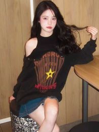 Deeptown Grunge Y2k Oversize Ster Zwart Sweatshirt Vrouwen Kpop Hippie Off Schouder Nep Tweedelige Hoodie Koreaanse Stijl Tops Vrouw