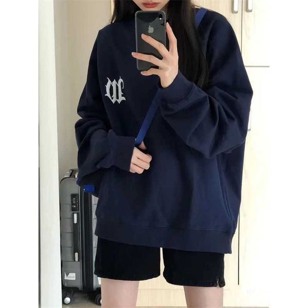 Deeptown Harajuku coton lettre sweats femmes Y2K Hippie surdimensionné à manches longues pull à capuche Kpop Streetwear décontracté hauts