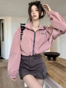 Deeptown Hip Hop Streetwear veste courte femmes Harajuku Vintage fermeture éclair coupe-vent manteaux en vrac crème solaire mince vêtements d'extérieur coréen 240124