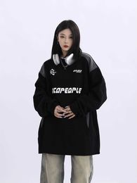 Deeptown Hippie gothique noir graphique sweats femmes Y2K Cyber Punk surdimensionné sweats à capuche coréen Streetwear à manches longues t-shirts