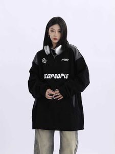 Deeptown hippie gotische zwarte grafische sweatshirts vrouwen y2k cyber punk oversized hoodies Koreaanse streetwear lange mouw t -shirts