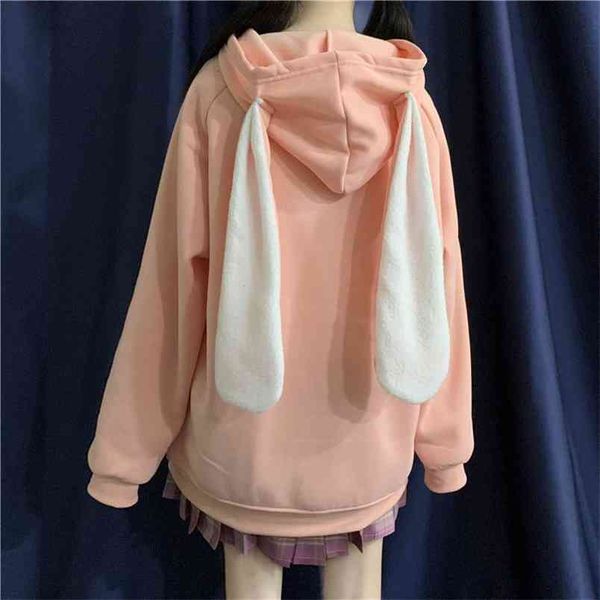 Deeptown Kawaii Hoodie Hiver Mode Style Coréen Lapin Manteau Sweat À Manches Longues Mignon Plus La Taille Zip Up Hoodie 210910