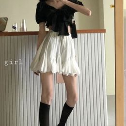 Deeptown Kawaii ruches mini rok vrouwen Koreaanse stijl witte hoge taille aline patchwork kantup schattige geplooide shorts zomer 240418