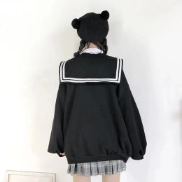Deeptown Kawaii sweat à capuche zippé noir Style Preppy japonais col marin sweats doux Lolita manteaux ample support élargi doux