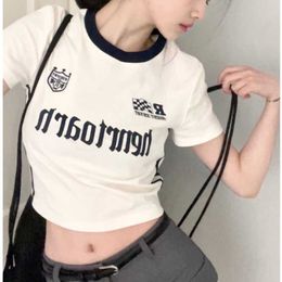 Deeptown Koreaanse Streetwear Y2k Wit Crop Tops Vrouwen Harajuku Mode Slanke Korte Mouw T-shirts Preppy Stijl Brief Print Top