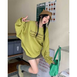 Deeptown – sweat-shirt vert à manches longues pour femme, Style coréen, imprimé lettres imprimées, Harajuku, Vintage, surdimensionné, haut Kpop, Streetwear, Hippie